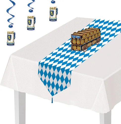 Miniatura 4 de Accesorio de camino de mesa, para fiesta, impreso Oktoberfest (1 unidad), (1 paquete), (paquete de 12, azul y blanco), Azul, blanco