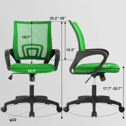 Miniatura 2 de Silla de oficina en casa, silla de escritorio de malla, silla ergonómica para computadora con soporte lumbar y reposabrazos, sillas de oficina Verde
