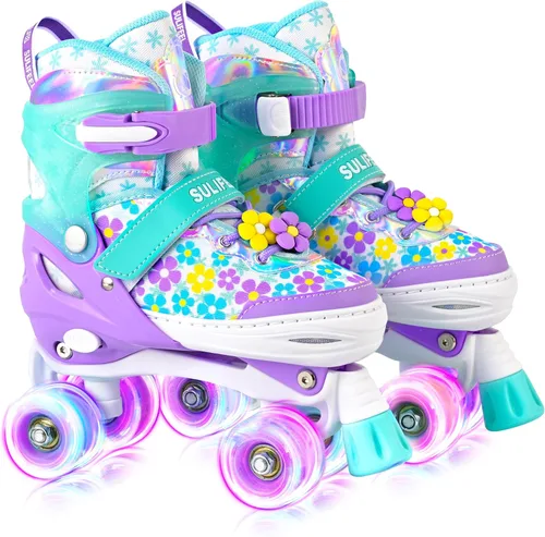 Miniatura 15 de SULIFEEL Rainbow Unicorn - Patines ajustables de 4 tamaños para niñas y niños de 3-5, 5-8, 6-12 años, patines para interiores y exteriores C Azul