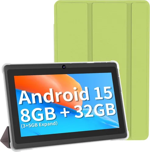 Miniatura 11 de Tablet de 7 pulgadas con funda, tabletas Android 15 de cinco núcleos, 8GB RAM 32GB ROM expansión de 512GB, pantalla IPS HD de 1024 x 600, 3500mAh