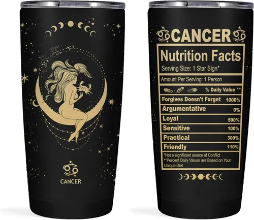 Witchy Gothic Gifts' Zodiac Astrology Cup - Tumbler de Constelación Aislado de Acero Inoxidable de 20 OZ para Mujeres Cáncer