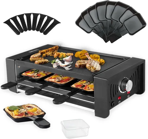 Miniatura 13 de TAMARIT Raclette Mesa de Parrilla Eléctrica Portátil para Queso, Parrilla Coreana de Interior de 1400 W, Parrilla de Queso para Fiestas con Placa