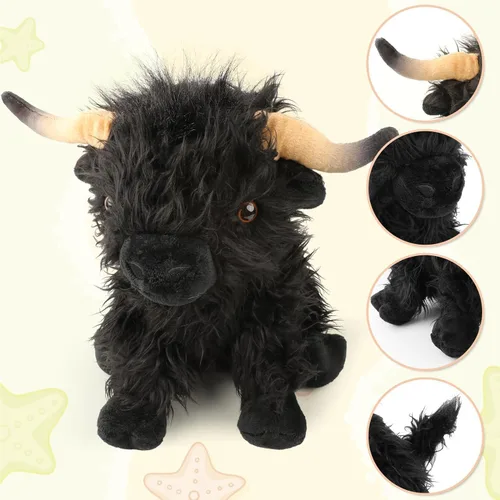 Miniatura 3 de Vaca de las Tierras Altas de peluche, juguete de 10.5 pulgadas de vaca realista, juguete de granja de vacuno de peluche, peluche de granja