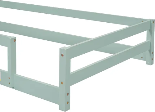 Miniatura 7 de Cama de plataforma de madera de tamaño individual con cabecero y cercas en forma de casa, sin tablillas, cama de piso para dormitorio de niños Verde