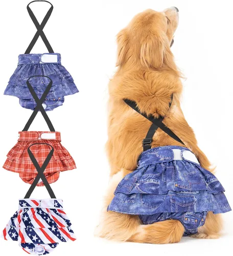 Avont - Paquete de 3 pañales lavables para perras con tirantes, pañales reutilizables para perritas pequeñas, medianas y grandes, en ciclo de calor,