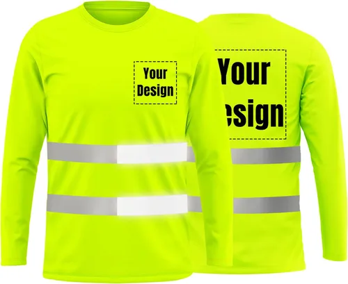 Miniatura 39 de La alta visibilidad reflexiva de las camisetas de la seguridad del logotipo de encargo Hola Vis de Verde neón
