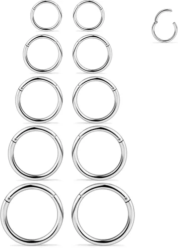 Anillo de acero inoxidable 16G con bisagras de 3 a 10 unidades de 056oz para septum nariz labio cartílago tragus durmiente piercing para el cuerpo