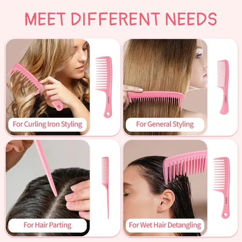 Miniatura 6 de Juego de 3 peines para el cabello para mujeres y hombres, peine de dientes anchos, peine de cola de rata de diente fino, peine de dientes medianos