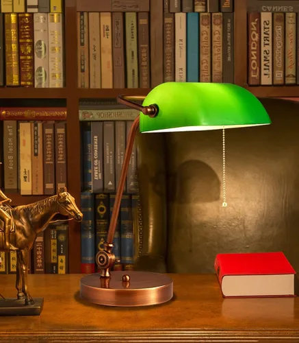 Miniatura 4 de Green Bankers Deskp - Traditional Wood Table Light with Green Glass Shade - Antreadingp for Home & Office - Elegant Lightifixture (Tyg)