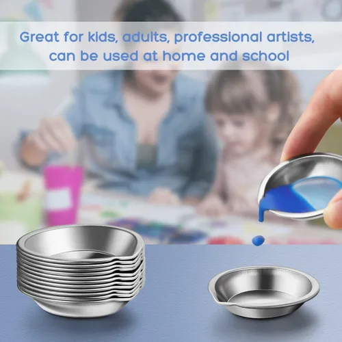 Miniatura 8 de Cabilock 12 paletas de mezcla de pintura de acero inoxidable con boca, bandeja redonda pequeña para acuarela para uso doméstico y en tienda