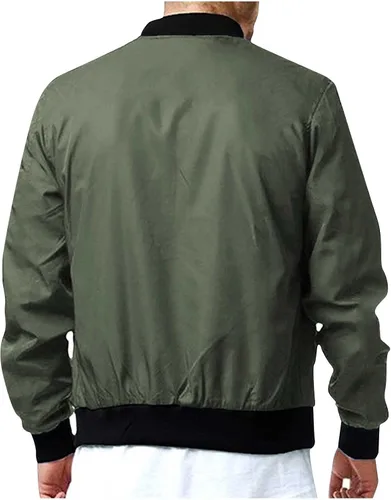 Miniatura 4 de Chaqueta bomber para hombre, ligera, cortavientos, primavera, otoño, con cremallera completa, casual, softshell, con bolsillos