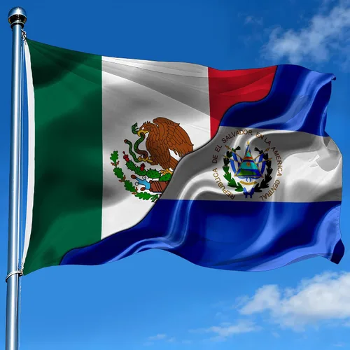 Banderas de México, Mexicano y El Salvador de El Salvador, de 2 x 3 pies, impresas a doble cara con 2 ojales de latón, bandera decorativa para