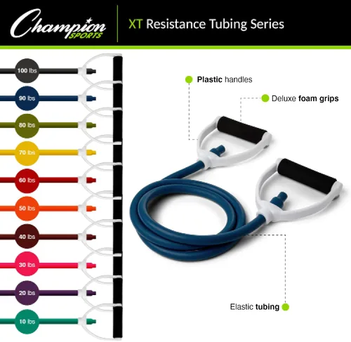 Miniatura 4 de Champion Sports Bandas de tubo de resistencia para hombres y mujeres, banda elástica duradera para entrenamiento de fuerza, estiramiento