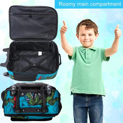 Miniatura 6 de AGSDON Maleta infantil para niños, lindas ruedas de equipaje con ruedas de dinosaurio para niños pequeños