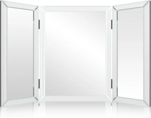 Miniatura 8 de Houseables Espejo de 3 vías, espejo triple, tocador triple, plegable de tres vías, triple pliegue, para trenzar el cabello, 3 vías, 3 lados, tres
