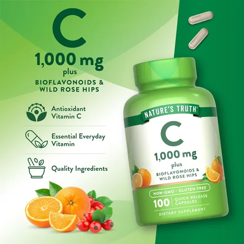 Miniatura 5 de Vitamina C de 1000 mg 100 cápsulas con rosa silvestre HIPS y bioflavonoides Suplemento sin OMG y sin gluten por Nature's Truth