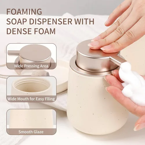 Miniatura 3 de BosilunLife Juego de accesorios de baño 3 piezas - Juego de dispensador de jabón con espuma de cerámica para baño, decoración de baño estilo casa