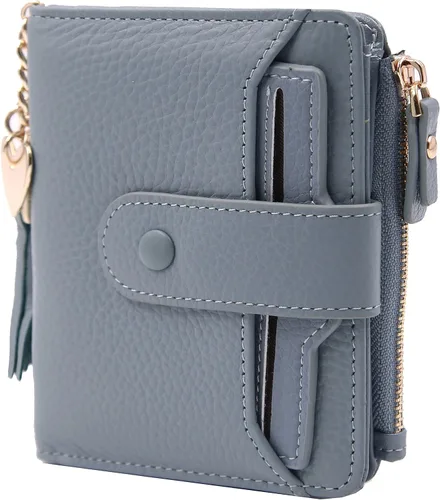 Miniatura 3 de Mini cartera plegable de cuero suave con protección RFID, para mujer, con funda para tarjeta, con ventana de identificación, monedero
