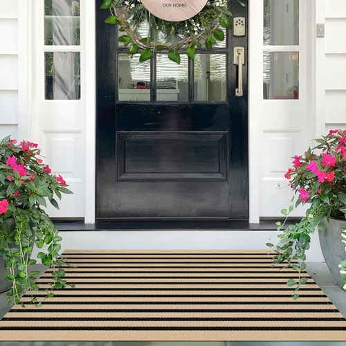 Miniatura 60 de IOHOUZE Alfombra Rayada Gris y Blanca - 27.5" X 43" Tapetes para Puerta Delantera al Aire Libre, Alfombra Lavable para Decoración de Porche