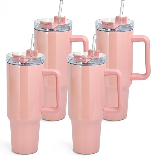 Miniatura 9 de AGH Vaso de sublimación de 40 onzas con asa y pajita, paquete de 4 vasos aislados de acero inoxidable, botellas de agua, vasos de viaje, color morado