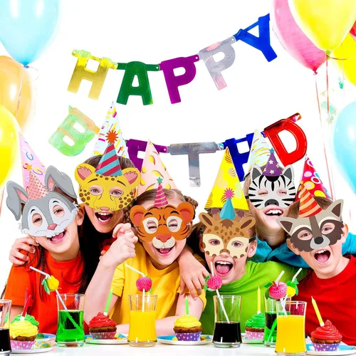 Miniatura 5 de 10 máscaras de fiesta de animales, máscara de fieltro de selva para niños, divertidas máscaras de cumpleaños, suministros de fiesta temática