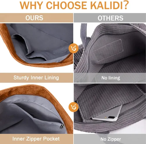 Miniatura 6 de KALIDI Bolso de mano de pana, bolso grande tipo mensajero para hombro, antisalpicaduras, bolsa cruzada con cremallera, casual, trabajo, compras