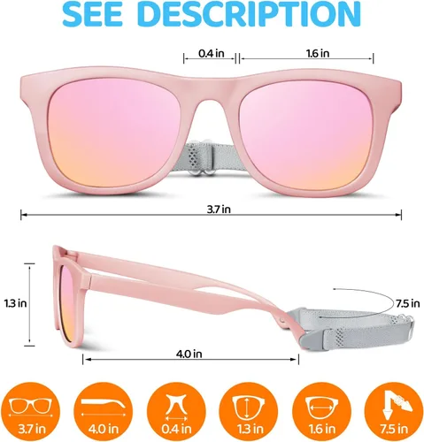 Miniatura 2 de RIVBOS Gafas de sol para bebés niños y niñas con correa UV400 polarizadas flexibles para niños pequeños, bebés y recién nacidos (0-24 meses) RBK0231