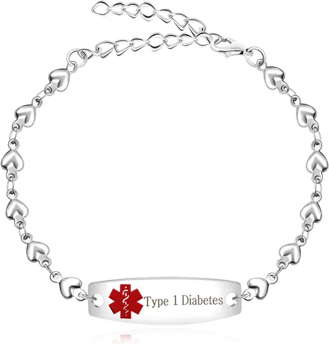 Miniatura 10 de Pulsera de símbolo médico de plata grabada con láser, alerta de salud grabada en forma de corazón, adecuada para primeros auxilios de emergencia