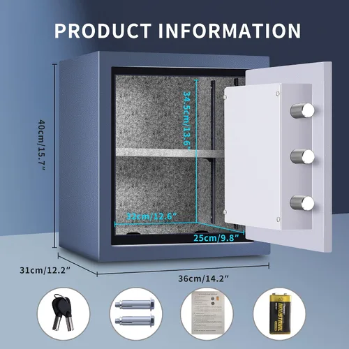 Miniatura 3 de HSDYS Caja de seguridad ignífuga, 1.8 pies cúbicos, teclado digital y cerradura de llave, seguro para el hogar para documentos, joyas