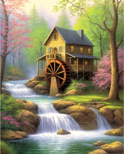 Miniatura 17 de Tucocoo Kit de pintura de flores para casa por números con pinceles y pigmento acrílico sobre lienzo para adultos, paisajes de bosques arroyos