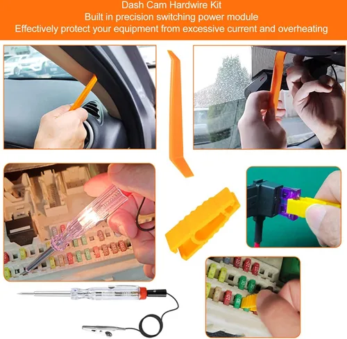 Miniatura 7 de Acouto Kit de cable rígido para cámara de salpicadero, cable de alimentación de 12 V a 28 V a 5 V, adaptador USB, sobrecalentamiento para cámara