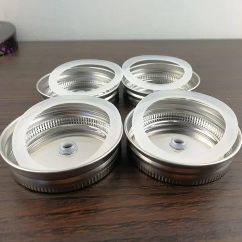 Miniatura 8 de Hemoton Tapas de acero inoxidable para tarros de 3.54 pulgadas de boca ancha, resistentes a fugas, con agujero para pajilla, para viajes y cocina
