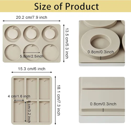 Miniatura 2 de Patelai 2 moldes de silicona para derretir cera de resina de Navidad, molde de llavero redondo rectangular de fundición epoxi para fabricación