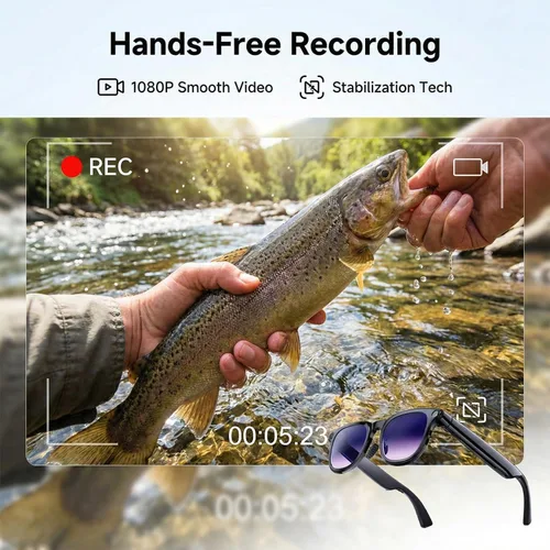 Miniatura 12 de Lentes inteligentes AI con cámara, gafas de cámara Bluetooth HD de 8 MP, gafas de sol de grabación de video 1080P para mujeres y hombres, traducción