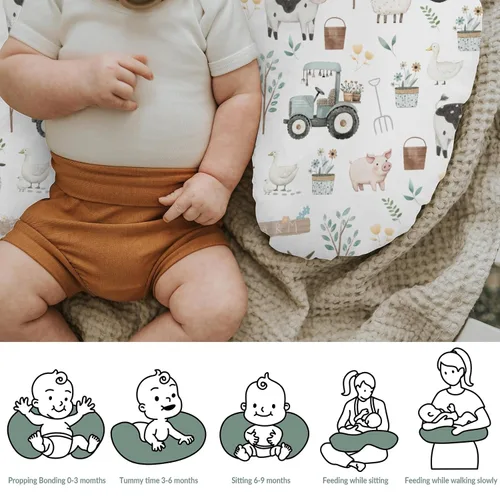 Miniatura 6 de Fundas de almohada de lactancia de animales de granja boho para niños y niñas, cordero, vaca, pollo, pato, tractor, árbol, fundas para lactancia