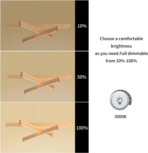Miniatura 9 de Lámpara colgante lineal natural de madera maciza de 3 luces, moderna lámpara colgante LED regulable, candelabro para mesa de comedor, isla