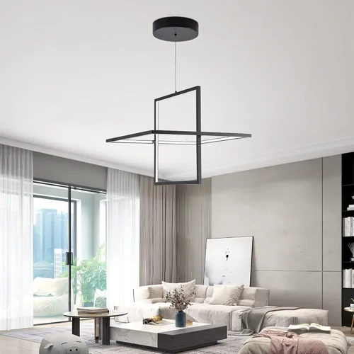 Miniatura 6 de Candelabro LED moderno – Lámpara colgante cuadrada, estilo contemporáneo, regulable para sala, comedor, dormitorio, cocina, sala de estudio, 65 W