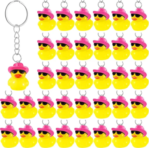 Miniatura 8 de Siifert 36 llaveros de pato a granel, vaquera, pato, recuerdos de fiesta, llavero de resina con sombrero de vaquero, lentes de sol, colgantes