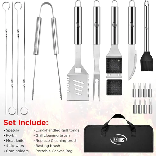Miniatura 9 de Kaluns - Accesorios para parrilla, regalos para papá para el día del padre, juego de parrilla de acero inoxidable resistente, accesorios