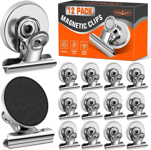 Miniatura 19 de VNDUEEY Paquete de 6 imanes para refrigerador, imanes para refrigerador, clips magnéticos negros, imanes para pizarra blanca, clips magnéticos