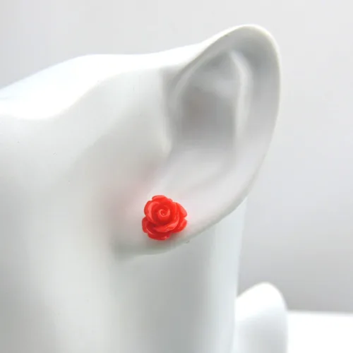 Miniatura 15 de Pendientes de poste de plástico hipoalergénico con forma de rosa de 0.354 in, orejas sensibles al metal