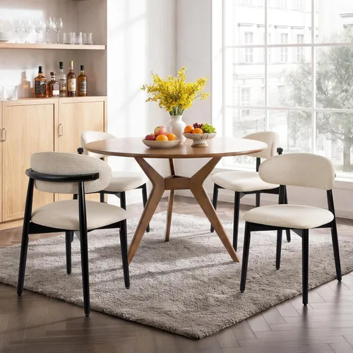 Miniatura 7 de Juego de 2 Sillas de Comedor de Madera Modernas Tapizadas en Tela, Sillas de Cocina de Mediados de Siglo Moderno, Sillas de Comedor de Granja
