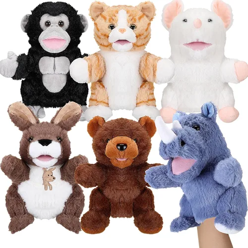 Liliful 6 Títeres de Mano de Animales para Niños, Títeres de Mano con Boca Funcional, Juguete de Peluche de Animales para Niños Pequeños para