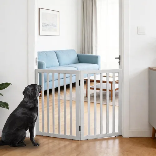 Miniatura 39 de Puerta para perros para interiores, valla independiente para perros, para la casa, puertas, pasillos o escaleras, puerta para mascotas plegable
