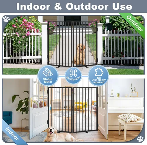 Miniatura 4 de Puertas de metal independientes para perros con puerta para interiores y exteriores, 40 pulgadas, extra ancha, 36 pulgadas de alto, puerta Negro