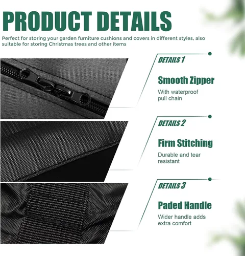 Miniatura 5 de Bolsa de almacenamiento para cojines de patio, 68 pulgadas, extra grande, impermeable, para exteriores, con cremalleras y asas para muebles
