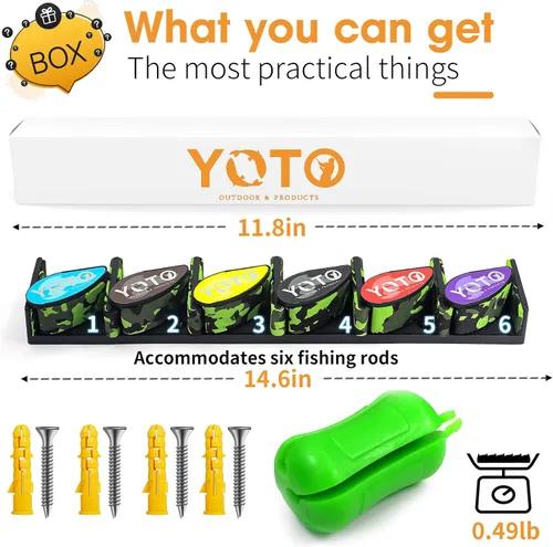 Miniatura 4 de YOTO Soportes verticales para cañas de pescar, 2 unidades, soporte para cañas de pescar montado en la pared con 2 bolas fijas de caña de pescar