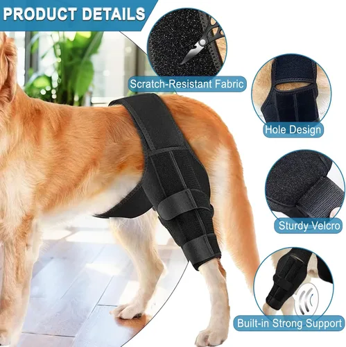 Miniatura 3 de Rodillera para perro para pierna trasera desgarrada del ligamento cruzado anterior, soporte ajustable para la pierna trasera delantera y trasera