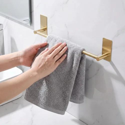 Miniatura 6 de Songtec Barra de Toalla Dorada de 16 Pulgadas, Soporte de Toalla Adhesivo para Baño Sin Taladro, Soporte de Toalla con Montaje de Cinta de Adhesión