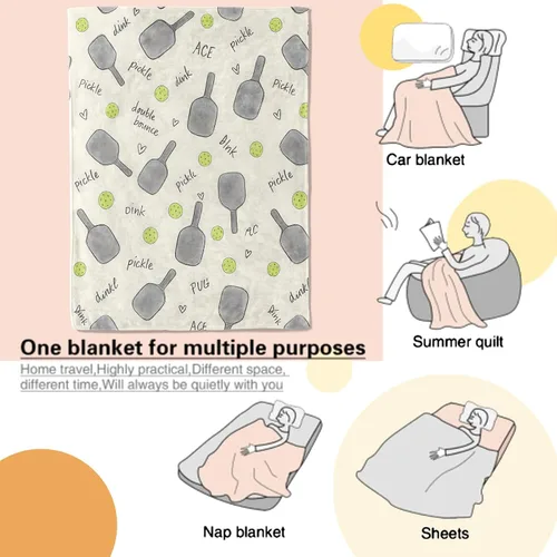Miniatura 3 de Manta de pickleball con bonito patrón de raqueta y pelota, ligera manta de franela para camping, sofá, silla, oficina, cama, decoración del hogar